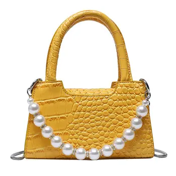 

Handbag Fashion Female Shoulder Bag Pearl Decoration Lady Messenger Bag Crocodile Pattern Women High Quality Daily Bag Yellow