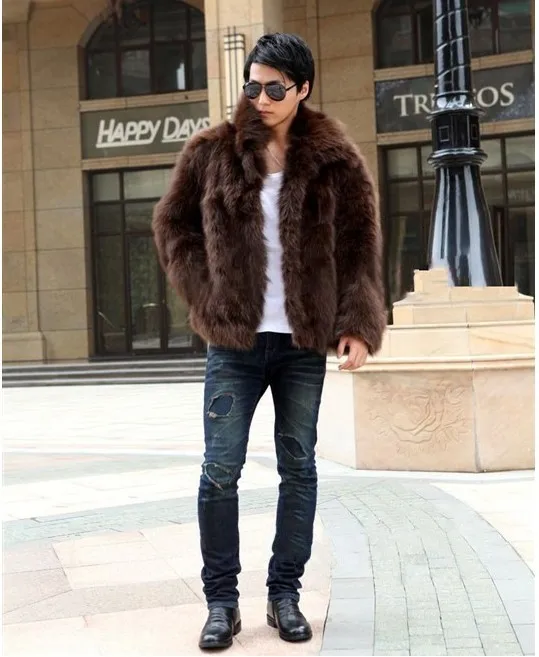 Man Imitate Leather And Fur Loose Coat Self-cultivation Imitate Fox Wool Coat Men's Wear