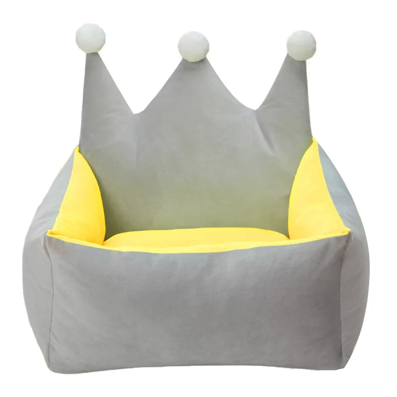 Yellow Gray Симпатичные Корона кровать собаки зимний теплый кошка спальный мешок в стиле принцессы Щенок питомник съемные, пригодные для стирки собака диван-кровать для маленьких собак и кошек - Цвет: Yellow Gray