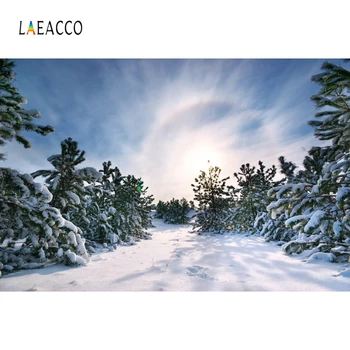 

Laeacco Winter Landscape Pine Tree Blue Sky Snow Photography Backgrounds Customized Photographic Backdrops For Photo Studio