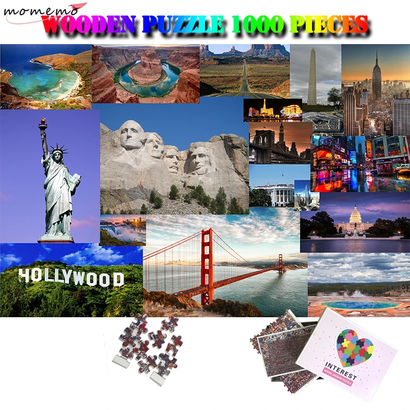 

MOMEMO American Landscape Puzzle 1000 Pieces for Adults Wooden USA Landscape Collection Jigsaw Puzzle Interesting Assembling Toy