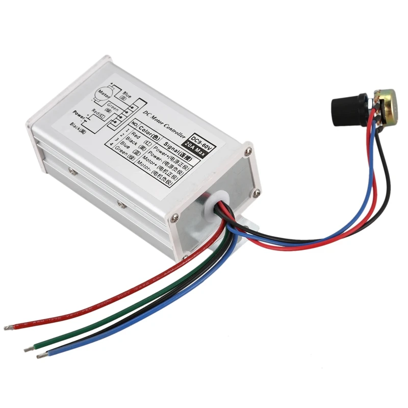 

DC 9V 12V 24V 48V 60V 20A Motor Speed Controller Regulator Driver PWM 25KHz