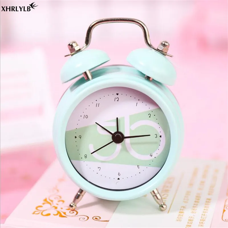 XHRLYLB Creative Cartoon 2 Inch Round Alarm Clock Double Bell Metal Pointer Digital Alarm Student Decoration Small Table Clock.5