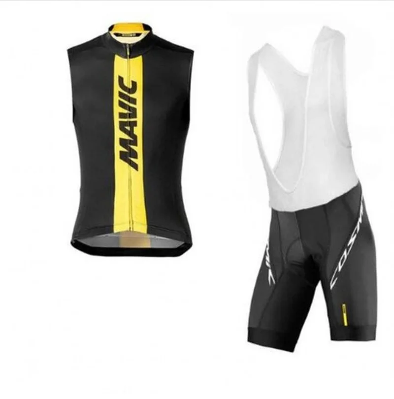 MAVIC Summer breathable Men Cycling Sleeveless Jersey Set MTB Bike Shirts Bib Shorts 16D Gel Pad suit Ropa Ciclismo Quick drying