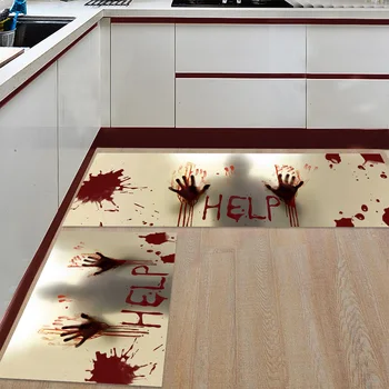 

Kitchen Mat Anti-slip Halloween Help Horror Blood Splash Scary Printed Carpet Doormat Hallway Bath Mat Living Room