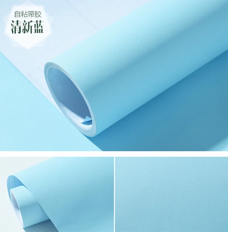 Light Blue 5 м x 60 см ПВХ чистый цвет обои для гостиной Съемная простая мебель пользовательские наклейки водонепроницаемые обои для домашнего декора - Цвет: Light Blue