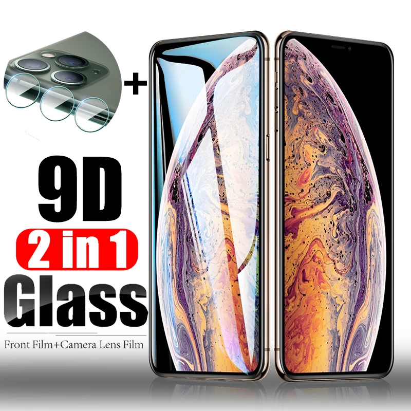 

2 in 1 9D Tempered Screen Protector for iPhone 11 Pro Max Camera Glass for iPhone X XR XS Max Protective Film aiphone 11Pro Glas