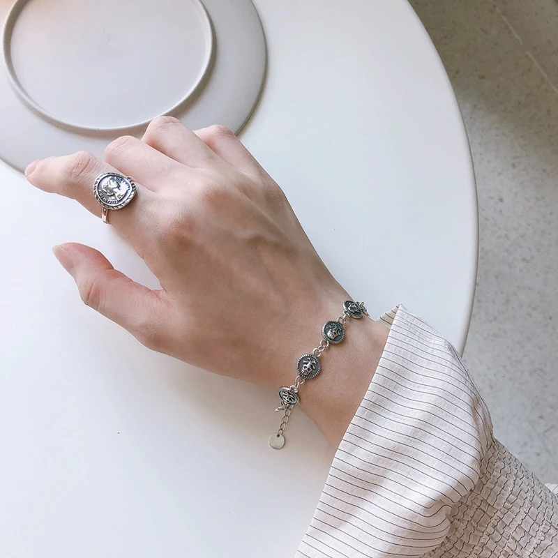 LouLeur, Настоящее серебро, кольцо с фигуркой Elizabeth, винтажное круглое кольцо для монет, персонализированное ретро кольцо 925, кольца для женщин, хорошее ювелирное изделие