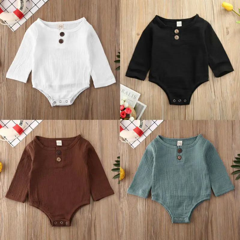 0-24M Newborn Baby Clothes Long Sleeve Baby Girls Rompers Solid White Black One Piece Jumpsuits For Newborns Baby Boys Rompers
