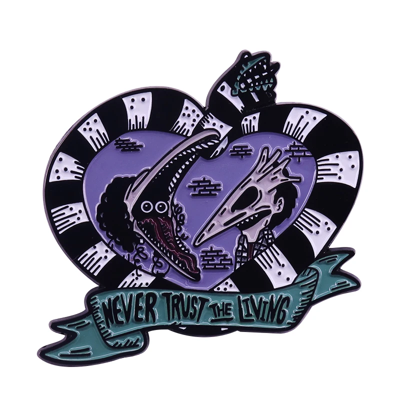Never Trust The Living Badge Classic 80's Cult Movie Quote Halloween Horror Gothic Accessory