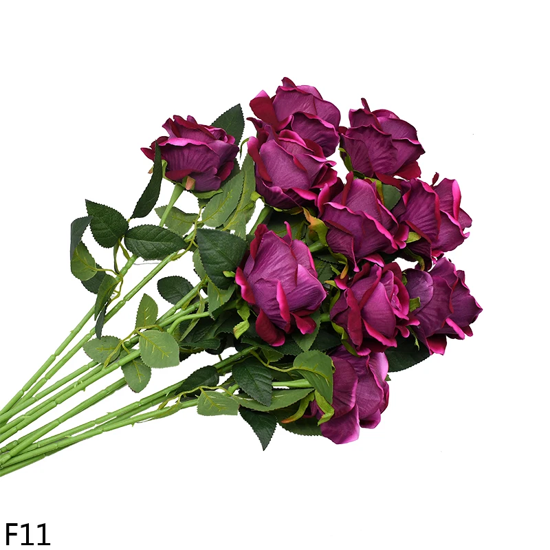F10 1/3/5/10 шт ко Дню Святого Валентина подарки европейский искусственные розы фланель цветок ветви для Свадебный букет невесты День рождения Декор - Цвет: F10