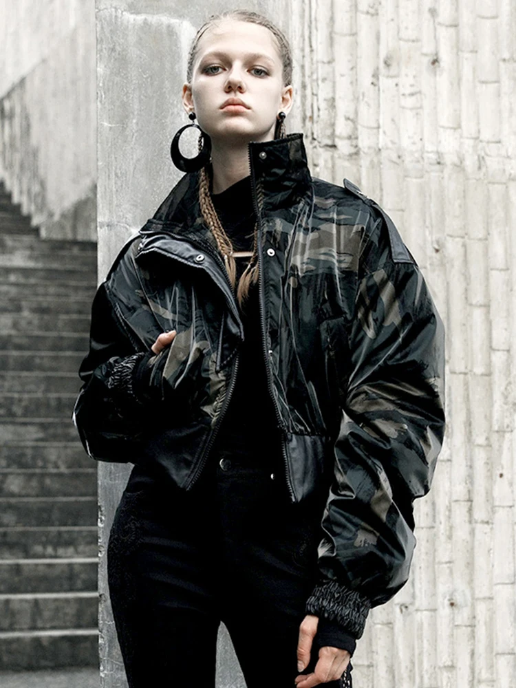 Панк рейв военная форма короткое Свободное пальто зима новый воротник стойка с