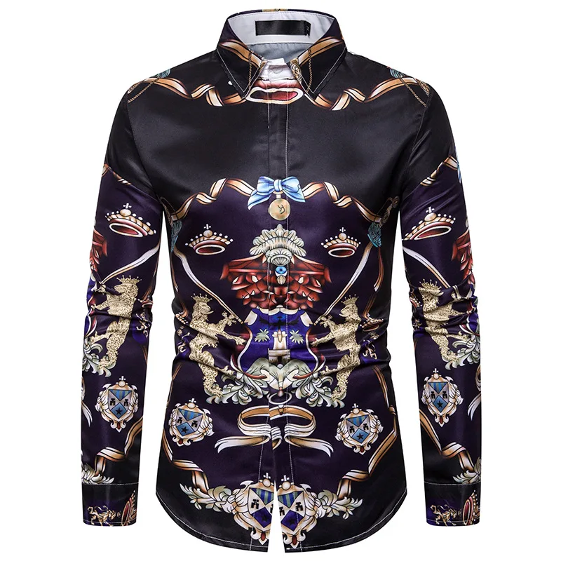 Photo Color Новая мужская рубашка Camisa Masculina с длинными рукавами, ретро креативная 3D печать, мужская повседневная рубашка - Цвет: Photo Color