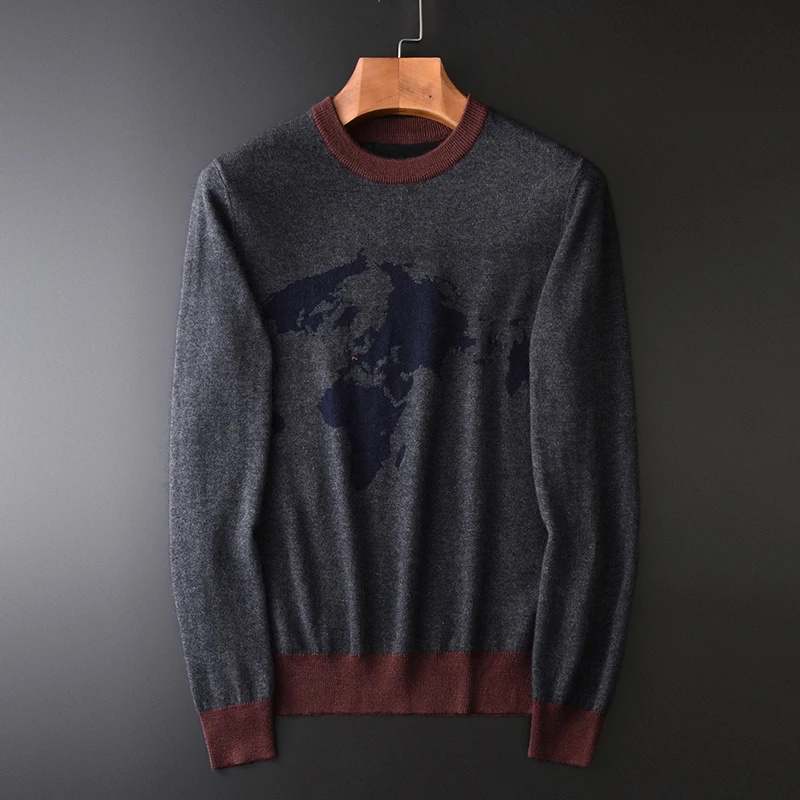 

Mink Cashmere Mens Sweaters Luxury Wool Round Collar Jacquard Male Plus Size 4xl Slim Fit Sweater Man Winter
