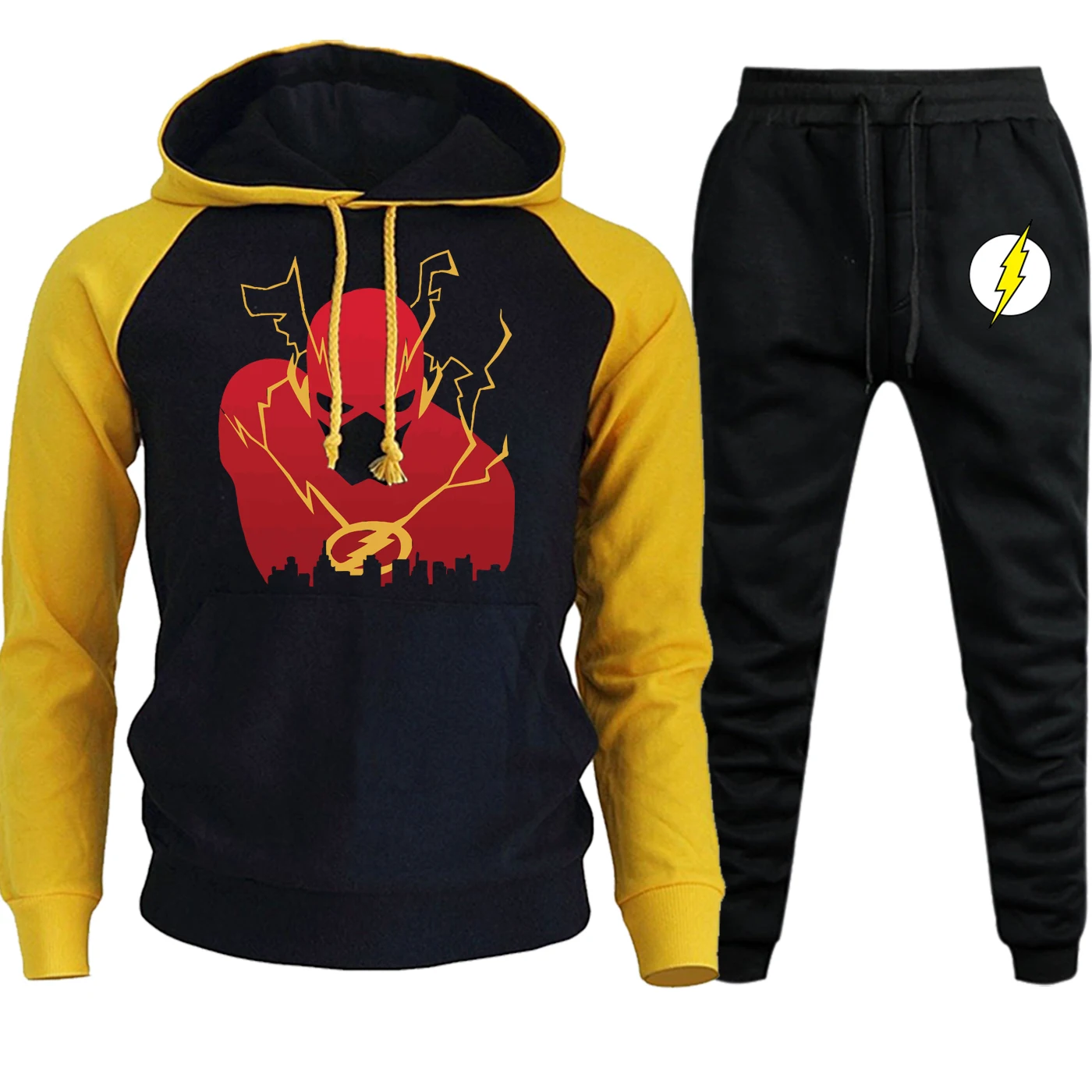 The Flash Man, уличная одежда для мужчин, реглан, с капюшоном, Осень-зима, новинка, Повседневный пуловер, хип-хоп, флисовый костюм, толстовка+ штаны, комплект из 2 предметов