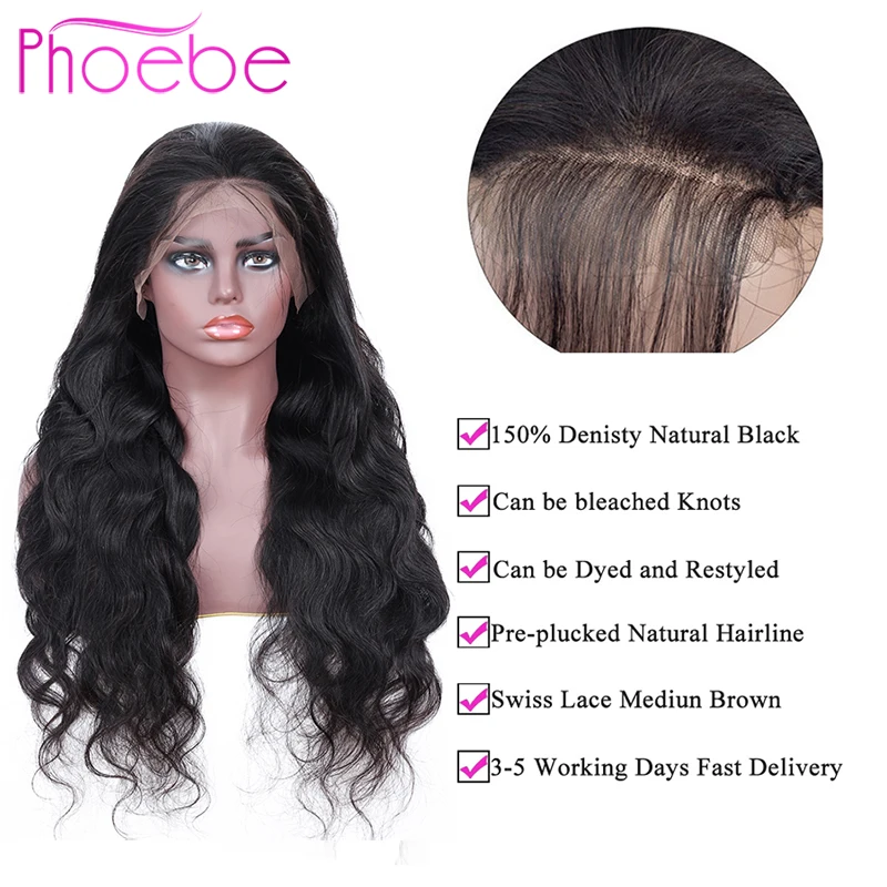 Phoebe 13x4 фронтальные человеческие волосы парики предварительно выщипанные для