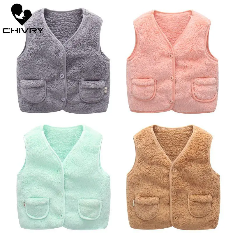

New 2019 Autumn Winter Boys Girls Sleeveless Wool Vest Jacket Solid Coat Kids Warm Cashmere Vest Outwear Children Clothes