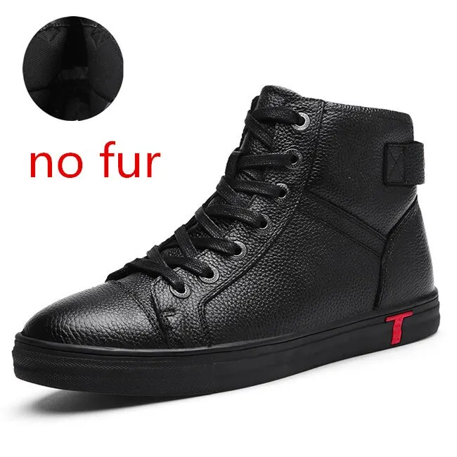 black no fur Мужские ботинки; Коллекция года; ботильоны из натуральной кожи; повседневные ботинки из коровьей кожи высокого качества на шнуровке; сезон осень-зима; мужская обувь - Цвет: black no fur