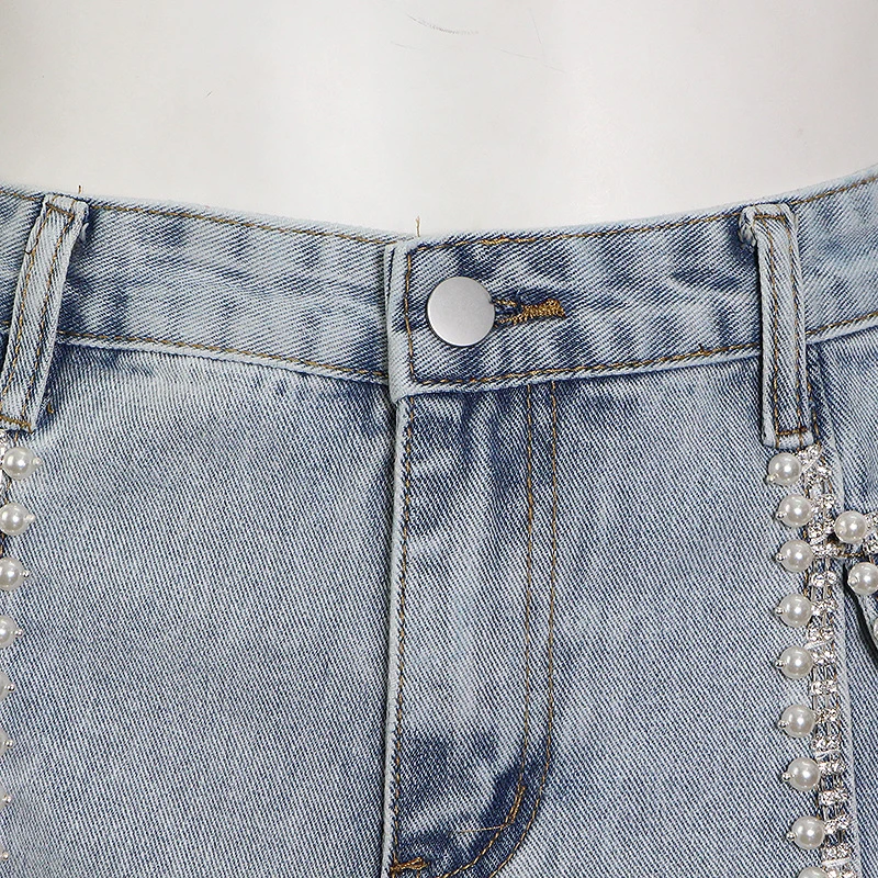ECRURANI Blue Patchwork Casual Short Pant For Women High Waist Pockets Button Denim Solid Shorts Female Summer Clothing 2021 New