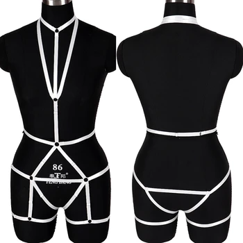 

White Harness Bra Full Body Bondage Sexy Lingerie Set Halter Elastic Adjust Women Harness Punk Goth Rave Fetish Pole Dance Wear