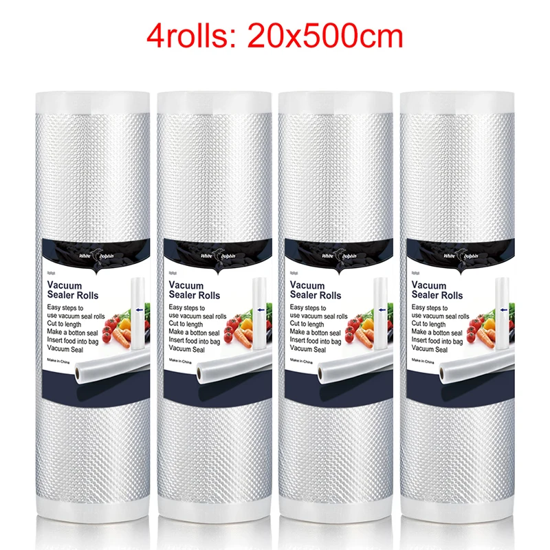 Белый дельфин 4 рулона вакуумные пакеты для упаковка для хранения продуктов бытовой лучший пищевой вакуумный упаковщик рулонов 12 15 20 25x500 см - Цвет: 4Rolls 20x500cm