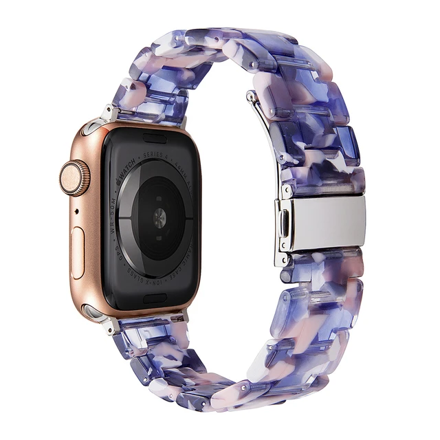 Resin strap for apple watch band 7 44mm 40mm 42mm 38mm 41 45mm correa transparent Loop watchband for iwatch 7 6 se series 5 4 3 Blue floral