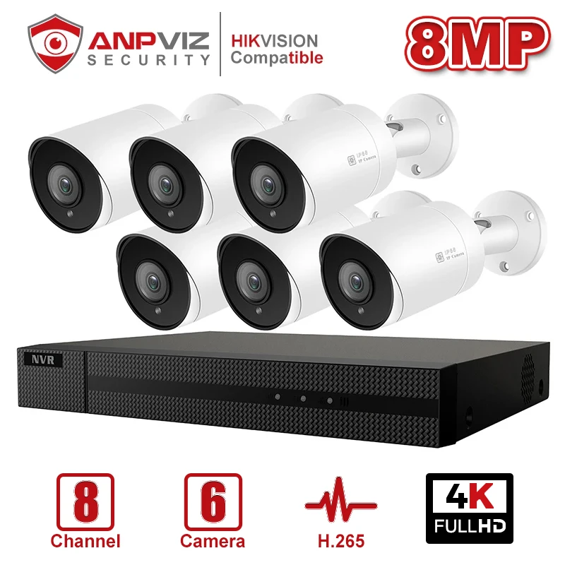 Anpviz 8CH 4K NVR 8MP Bullet POE IP Camera Kit домашние/наружные системы безопасности CCTV комплекты