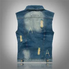 Корейский стиль, приталенный джинсовый жилет большого размера, Мужская одежда, джинсовая куртка, жилет с дырками, повседневный жилет, трендовая мужская одежда