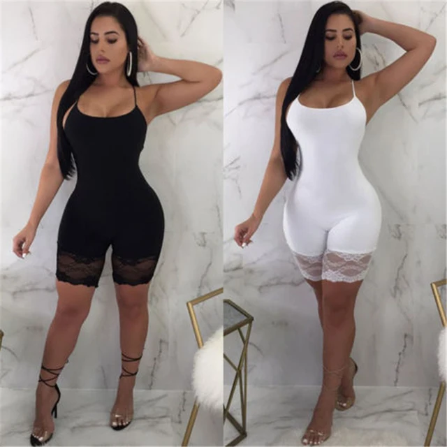  - Ladies Fashion Jumpsuit Sexy Sleeveless Skinny Rompers for Women Sexy Backless Short Playsuits Summer Solid Lace Shorts