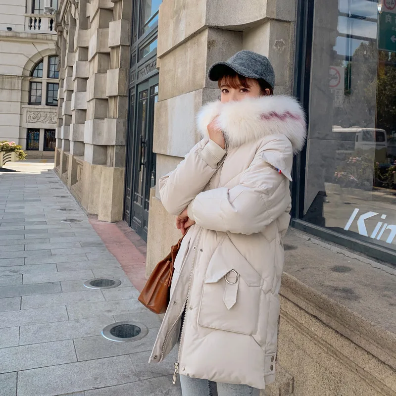 

2019 Winter New Style Cotton-padded Clothes Women's Large Fur Collar Mid-length Thick Large Size down Jacket Cotton-padded Cloth