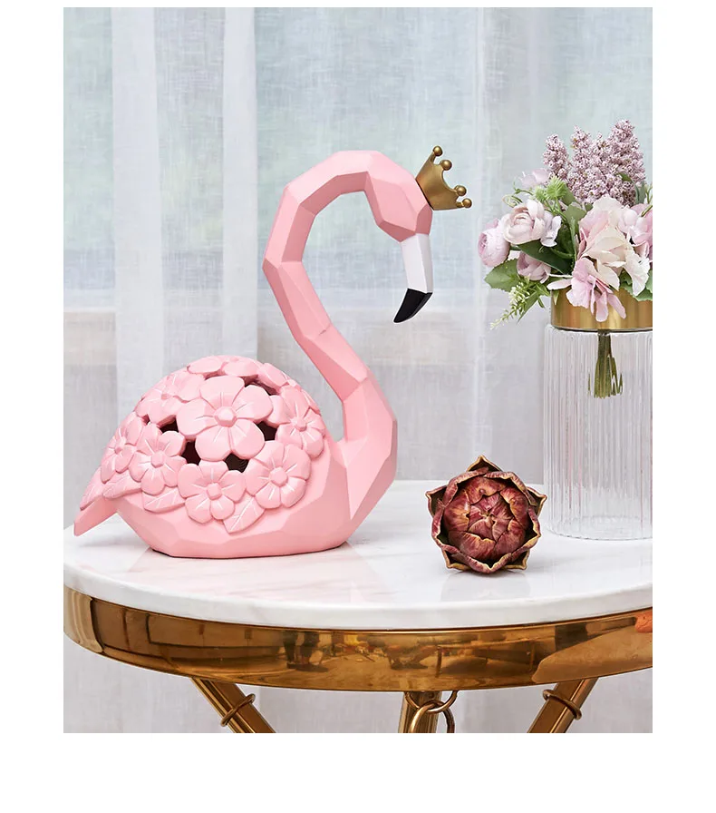 Pink Flamingo King Queen Table Lamps For Home Living Room Bedroom Bedside Table Light Resin Statue Desktop Decor Accessories LED
