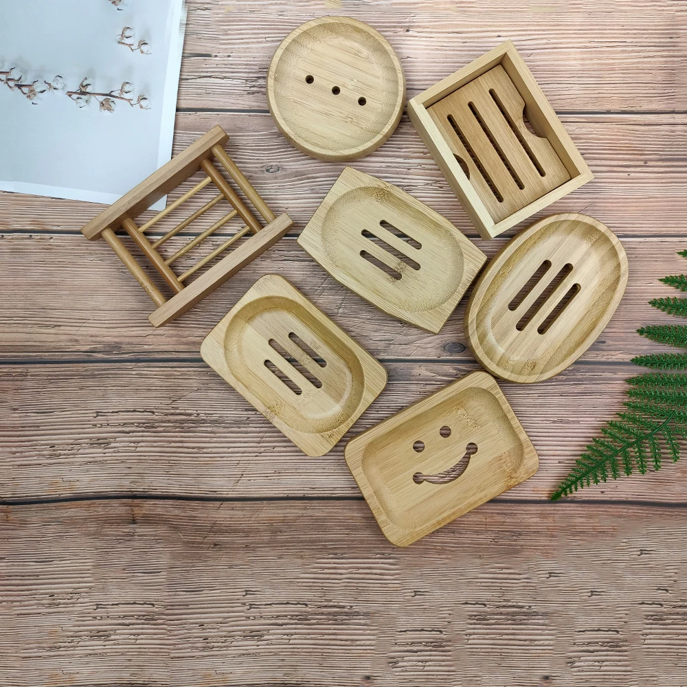 Jabonera de madera Natural para baño, soporte de bandeja de bambú, rejilla para guardar jabón, contenedor portátil