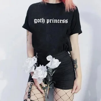 

Goth Princess Letter New Punk Ulzzang Vintage Funny Black Horror Hip Hop Short Sleeve Gothic Tops Tees Summer Women T-Shirt