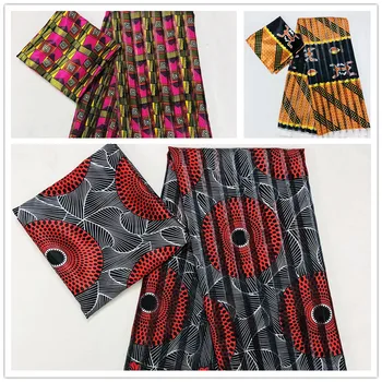 

Beautiful Organza Satin Silk Fabric African Soft Wax Print Design 4+2yard matching set Ankara Prints for sewing skirt B26-26