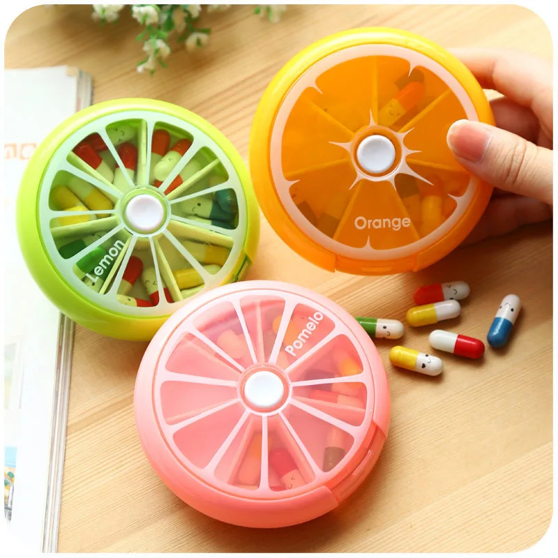 Portable Weekly Pill Box Rotating Pill Case Splitter Travel Medicine Box Dispenser 7 Day Pill Container Organizer Candy color