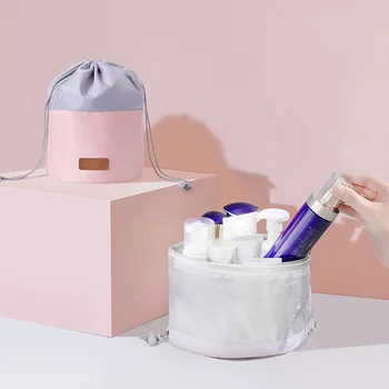 安い ラウンド怠惰な巾着化粧品袋女性旅行化粧ケース収納ポーチトイレタリー美容キットprofessionalはトート用品