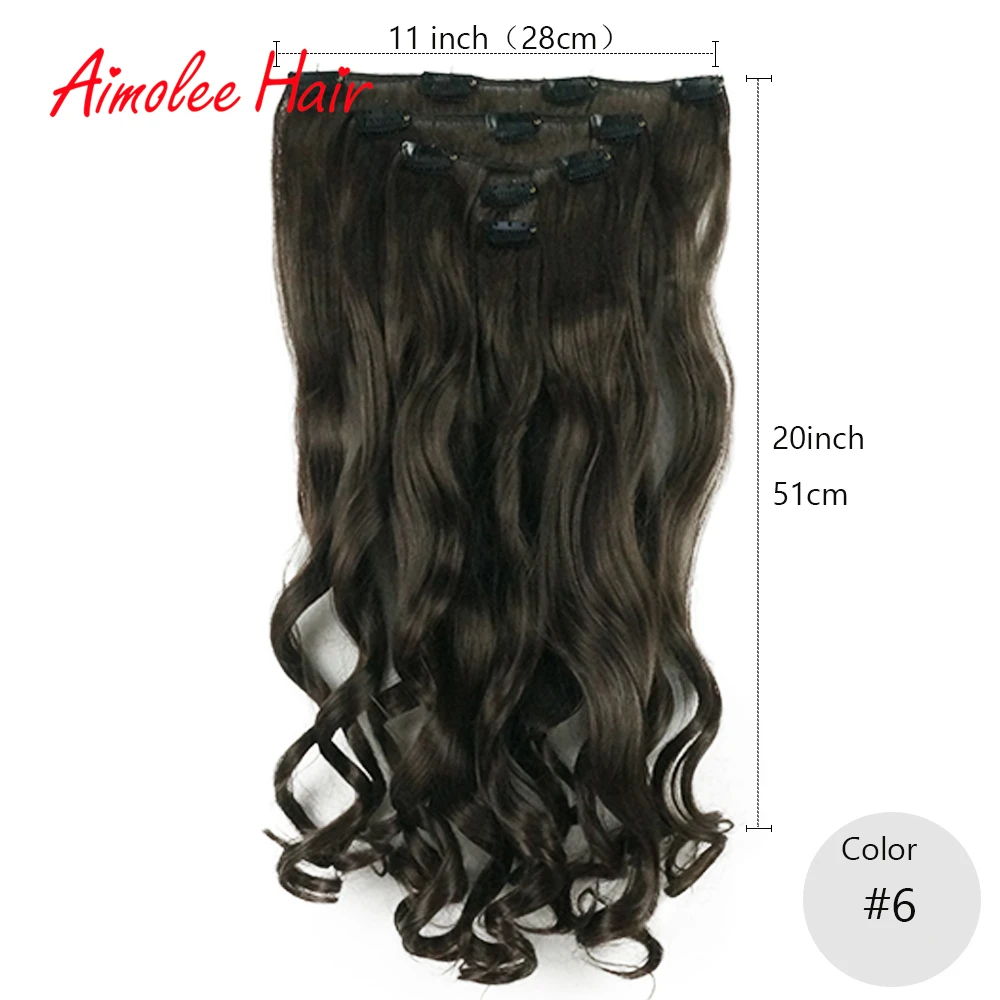 20" Long 5 pcs/set Wavy Black Brown Highlight Hair Extension Synthetic 11 Clips In On Hair Extensions Heat Resistant Hairpiece - Color: #6