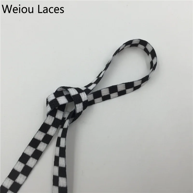 Weiou Flache Schwarz Und Weiß Gitter Schuh Spitze Sublimiert Druck Polyester Karierten Bänder Schnürsenkel Heavy Duty Sneaker Schnürung – Detail 15