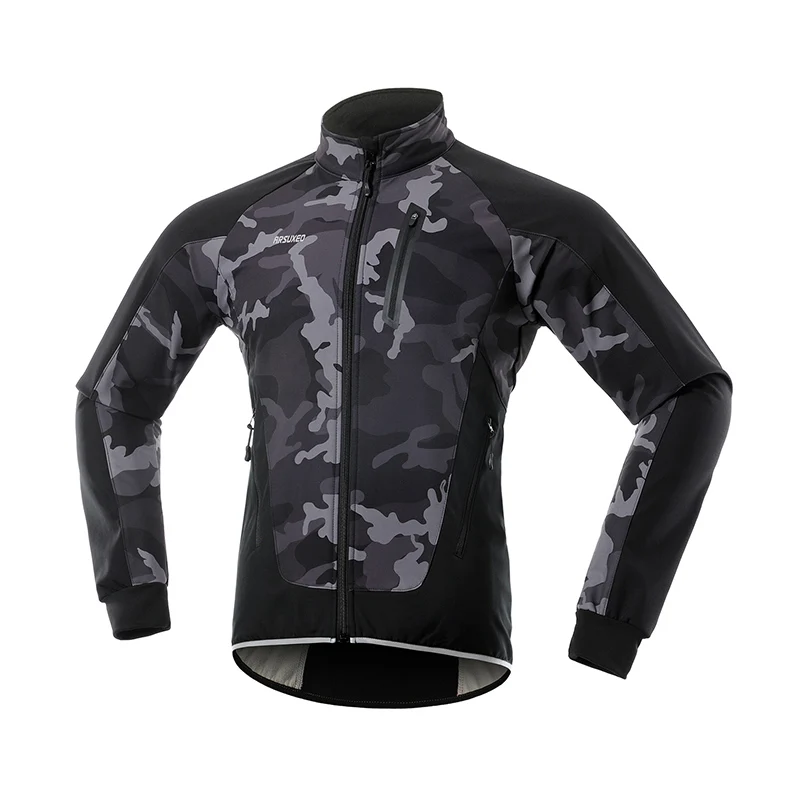 camouflage gray ARSUXEO зимняя куртка для велоспорта, Теплая Флисовая одежда для велоспорта, ветронепроницаемая Водонепроницаемая мягкая куртка для велоспорта MTB, Джерси 20B - Цвет: camouflage gray