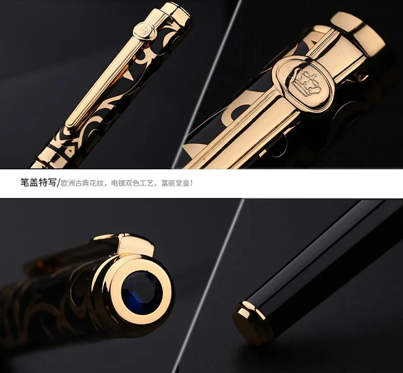 Duke Noble сапфир Matel шариковая ручка с гладкой заправкой, черный и золотой колпачок Бизнес офис для дома и школы