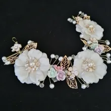 Корейские роскошные свадебные стразы, диадема, блестящая кремовая 3D Цветочная Свадебная повязка для волос, расческа с горячим кольцом, аксессуары для волос