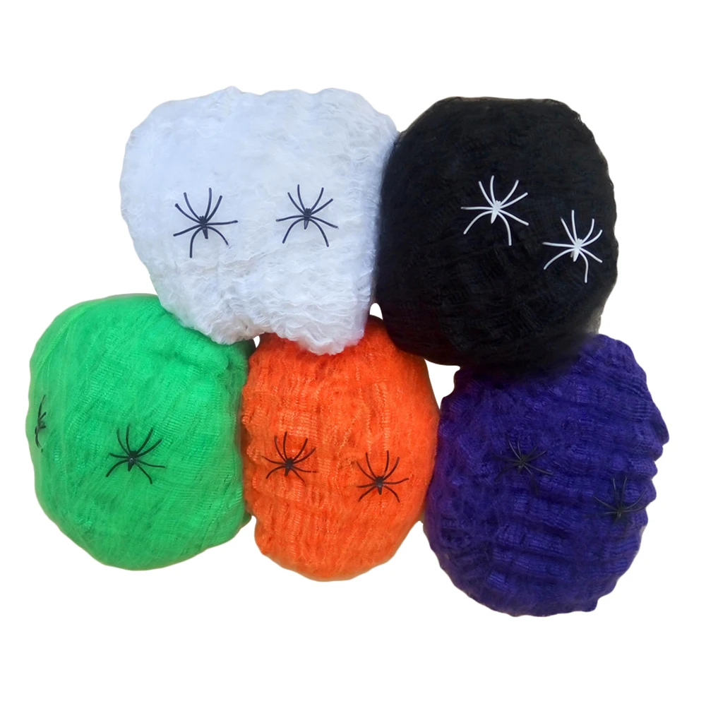 Colorful Spider Web Halloween Decoration Horror Spiderweb Outdoor Scary Halloween Cobweb Skull Makeup DIY Halloween Party Supply