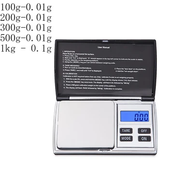 

Portable Jewelry Scale High Precision 100/200/300/500/1000g 0.01/0.1g Mini Gram Weighing Pocket Scale For Jewelry for Kitchen