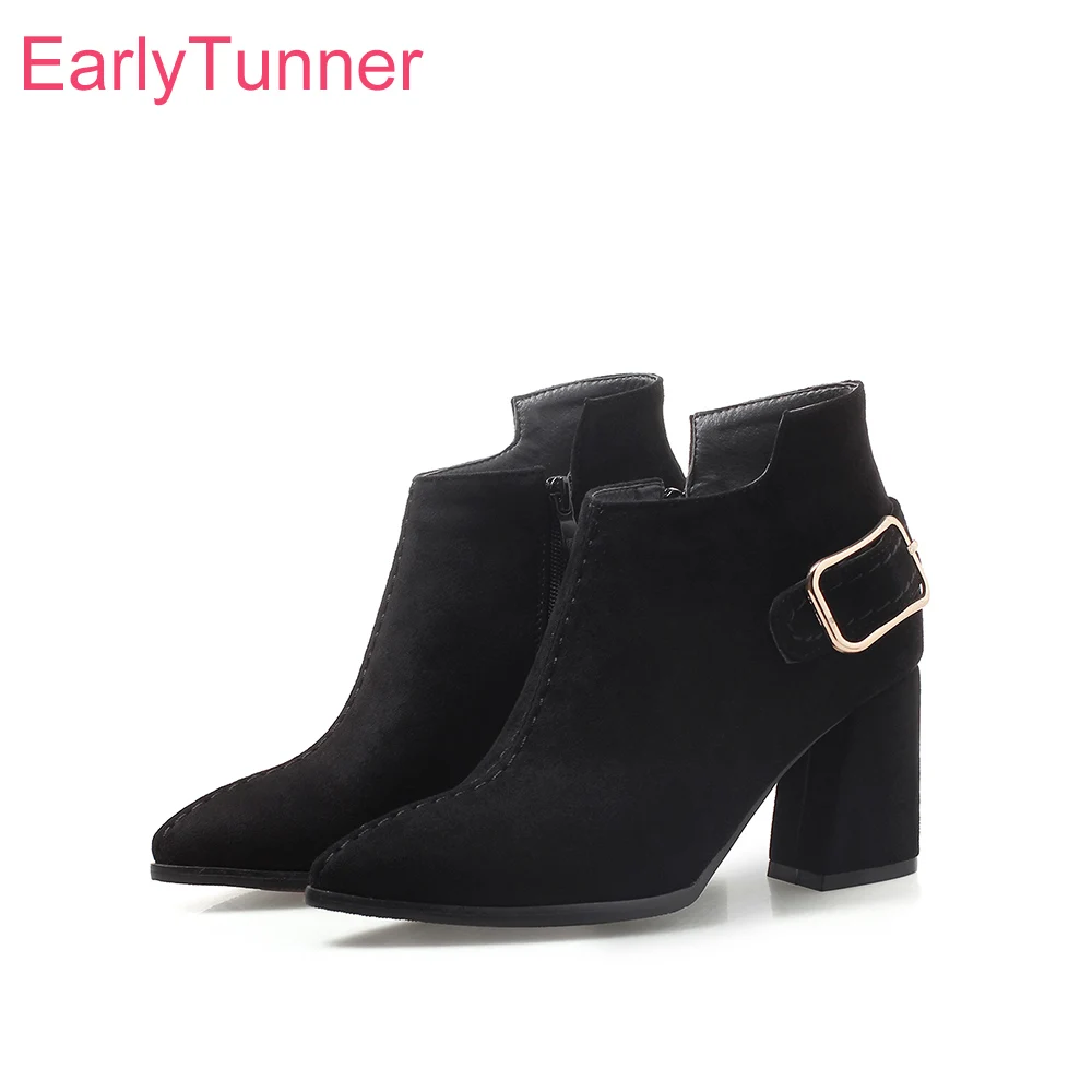 Botas de montar por encima del tobillo antideslizantes para mujer, zapatos de vestir, tacones altos, talla grande 32 43 47, color negro y marrón