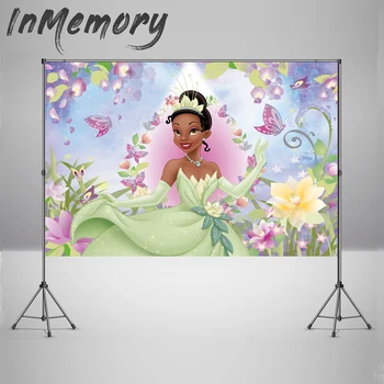 

Gilr Birthday Photocall Cartoon the Princess Tiana and Frog Baby Shower Newborn Photo Studio Backdrop Birthday Background Vinyl