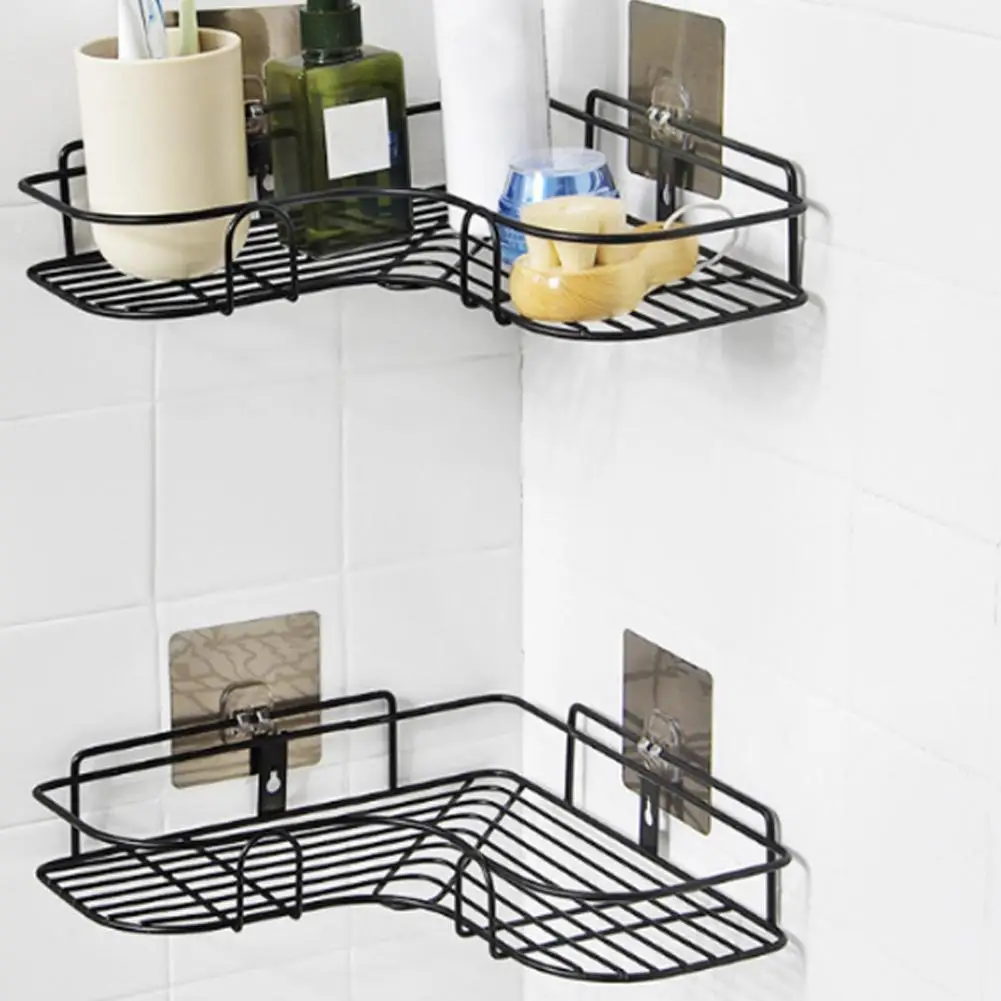 Drilling-free Corner Storage Rack wrought iron storage racks Triangular Kitchen Organizer Holder Bathroom Corner Rack