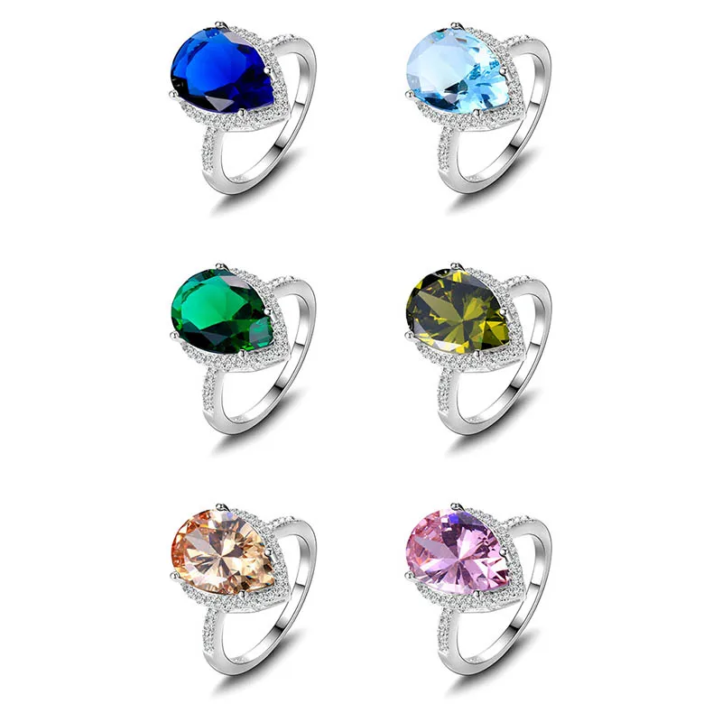 Bague Ringen, роскошное серебро 925 пробы, кольца для женщин, хорошее ювелирное изделие в форме капли воды, драгоценные камни, рубиновый Изумрудный сапфир, топаз