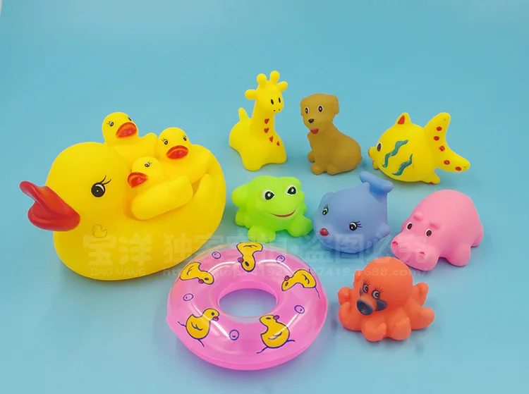 Детские Игрушки для ванны, игрушки для воды, виниловые изображения животных, уточка, животные, сетчатая карманная упаковка