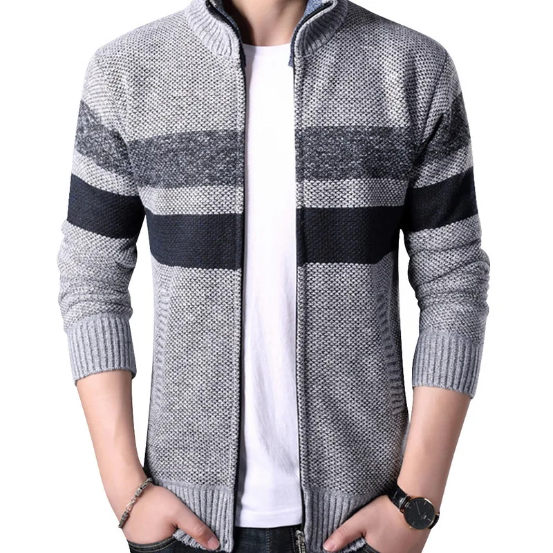 Light Gray 2 Осень-зима, мужской свитер, пальто из искусственного меха, шерстяной свитер, куртки для мужчин, на молнии, вязаное толстое пальто, Повседневная вязаная одежда, M-3XL - Цвет: Light Gray 2
