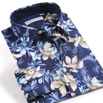 

Men's Wear Floral Printed Hawaiian Beach Shirts Long Sleeve Standard Fit Button Closure Stylish Flowers Casual Cotton Top Shirt